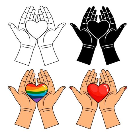 Premium Vector Hands And Heart Icons Line Colorful Rainbow And