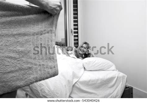 Happy Woman Looking Nude Man Holding Stock Photo Shutterstock