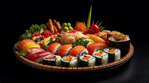 Premium AI Image | A platter of sushi and other foods including a ...