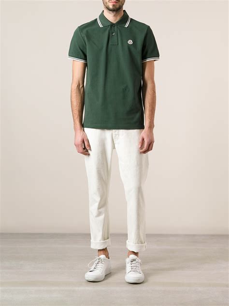 Moncler Striped Trim Polo Shirt In Green For Men Lyst