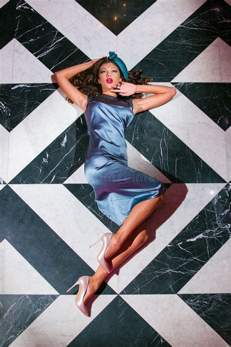 Brunette Lying On The Floor Top View Stock Photo Image Of Gown