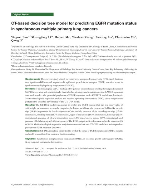 Pdf Ct Based Decision Tree Model For Predicting Egfr Mutation Status