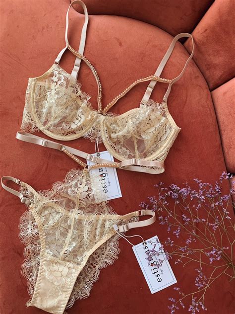 Shiny Lingerie Set Golden Lingerie Set Lace Lingerie Nude Etsy