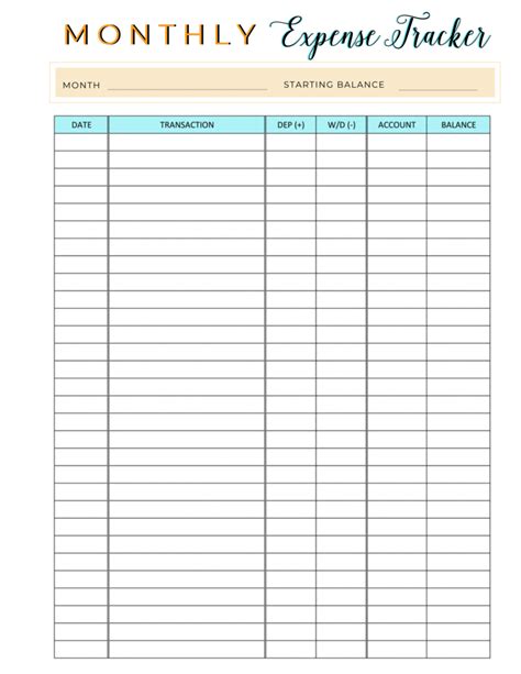 Monthly Expense Tracker Printable