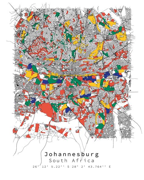 Johannesburg,South Africa Urban detail Streets Roads color Map 43070541