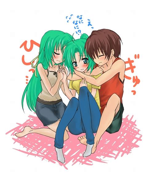 Sonozaki Mion Sonozaki Shion And Maebara Keiichi Higurashi No Naku