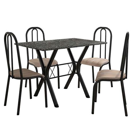 Conjunto De Mesa Miame Cm Cadeiras Madri Preto E Nature Bege