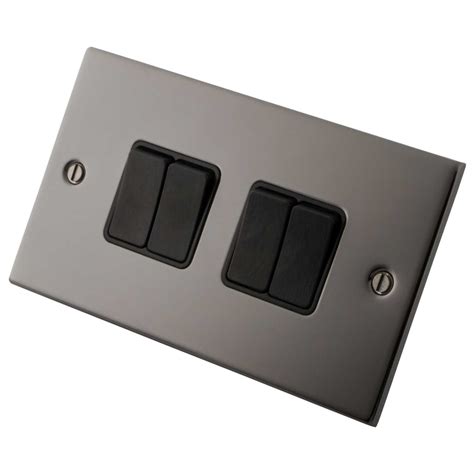 M2 10a 4 Gang 2 Way Light Switch Black Insert Black Nickel M2bn4ls2bk