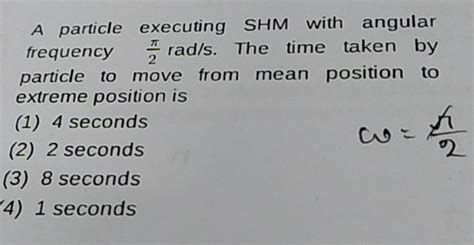 A particle executing SHM with angular frequency 2π rad/s. The time taken