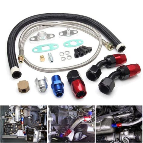 Universal Turbo Oil Line Kit Feed Return Drain Flange T3 T4 T04e Oil Pan Plug Ebay