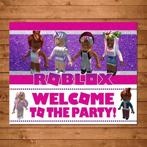 Girl Roblox Welcome To The Party Sign Pink Roblox Poster Etsy