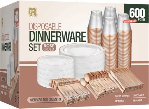 Amazon 600pcs Rose Gold Plastic Dinnerware Set 100 Guest Rose