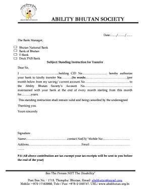 Fillable Online Absbhutan Standing Instruction For Transfer Form