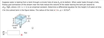 Answered Suppose Water Is Leaking From A Tank Through A Circular Hole