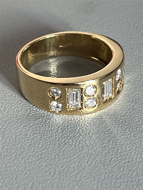 Proantic 4914 Bague Jonc Or Jaune Diamants Baguette Et Diamants Rond