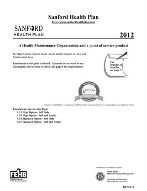 Fillable Online Opm Sanford Health Plan Office Of Personnel