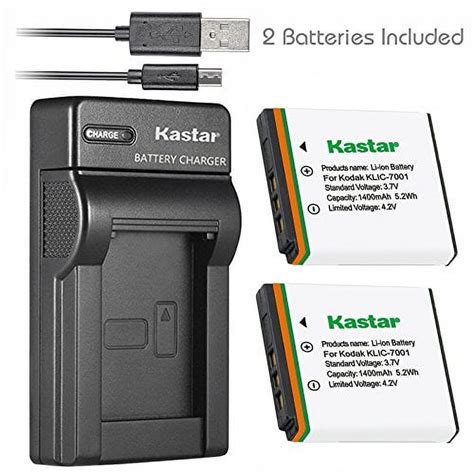 Kastar Battery X2 And Slim Usb Charger For Kodak Klic 7001 And Kodak Easyshare M320 M340 M341