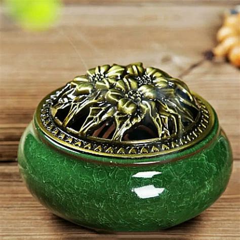 Ceramic Porcelain Alloy Cover Incense Burner Censer Coil Stick Holder 1 Sandalwood Incense