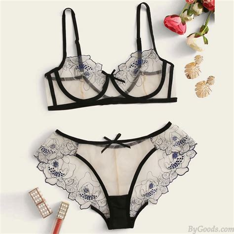 Sexy Schier Gittergewebe Spitze Blumendruck Bh H Schen Teiliges Set