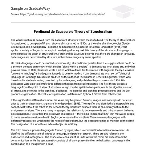 ⇉ferdinand De Saussures Theory Of Structuralism Essay Example