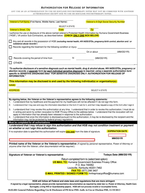 Authorization For Release Of Information Humana Veterans Fill Out And