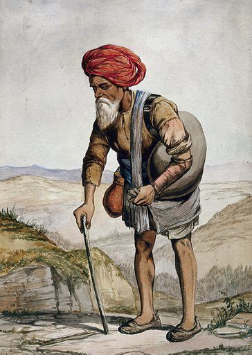 An Old Man Of Simla Holding A Stick Standing With A Sack On Free