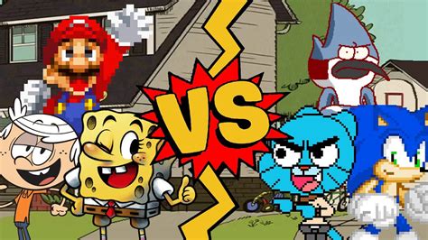 M U G E N Battles Mario Spongebob Lincoln Loud Vs Sonic Gumball