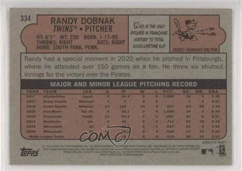 2021 Topps Heritage Wrong Back Variation Randy Dobnak Blake Treinen