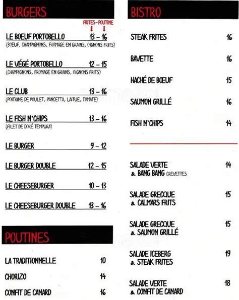 Steak Frites Menu Menu Restauracji Steak Frites Gatineau Gatineau