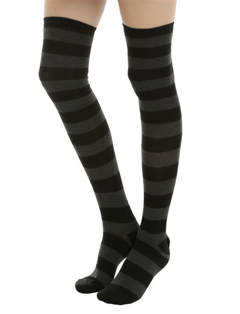 Blackheart Grey And Black Stripe Over The Knee Socks Hot Topic