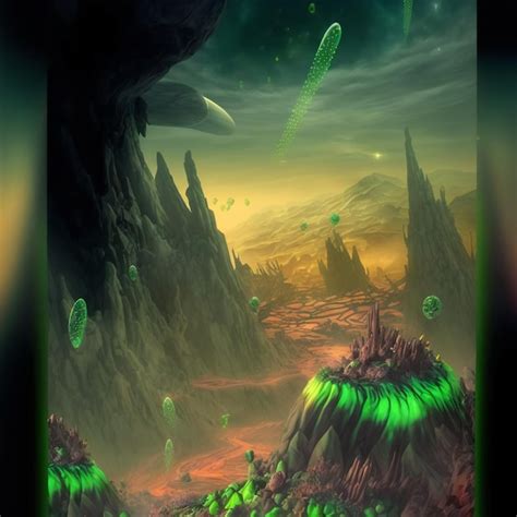 Premium AI Image | green alien planet landscape psychedelic concept art