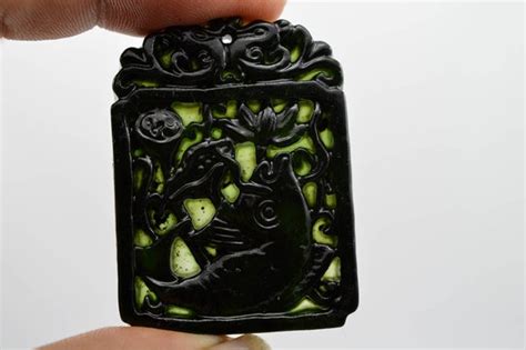 Jual Liontin Batu Akik Asli Giok Hitam Black Jade Blackjade Ukir Ikan