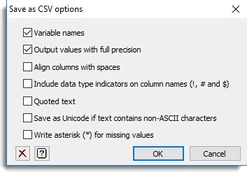 Save Csv Options Genstat Knowledge Base