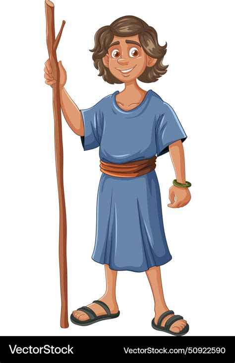 Cartoon shepherd boy smiling with walking stick Vector Image