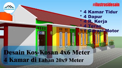 Desain Kos Kosan 4 Kamar 4x6 Meter Dilahan 20x9 Meter 4 Room