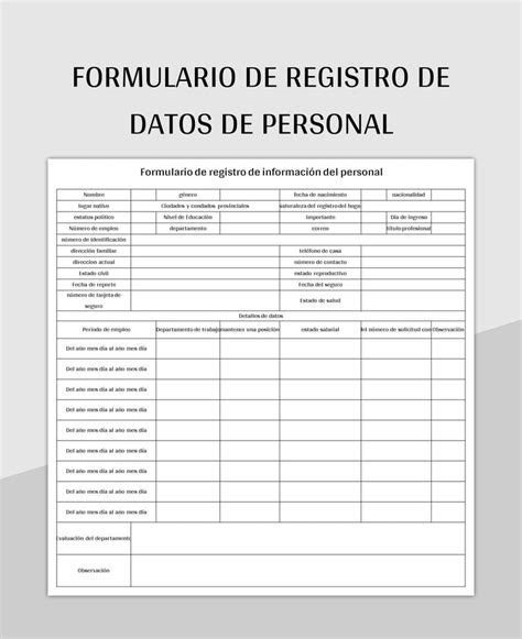 Plantilla De Formato Excel Formulario De Registro De Datos De Personal