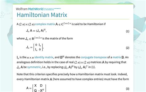 Hamiltonian Matrix -- from Wolfram MathWorld