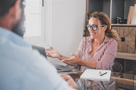 Smiling Caucasian Female Hr Manager Handshake Hire Male Candidate At