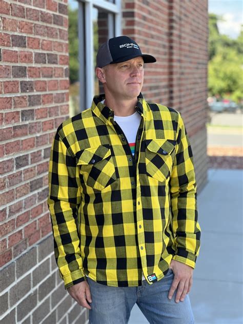 Motorcycle Flannel Yellow And Black Plaid Ce Level 2