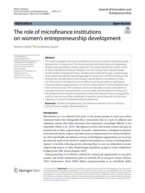 Pdf The Role Of Microfinance Institutions On Womens Entrepreneurship