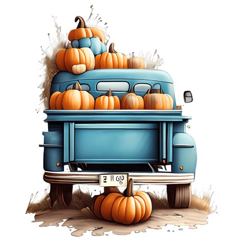 Blue Vintage Truck Filled With Pumpkins Creative Fabrica