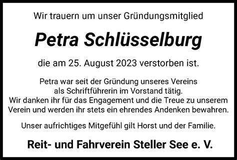 Traueranzeigen von Petra Schlüsselburg trauer kreiszeitung de