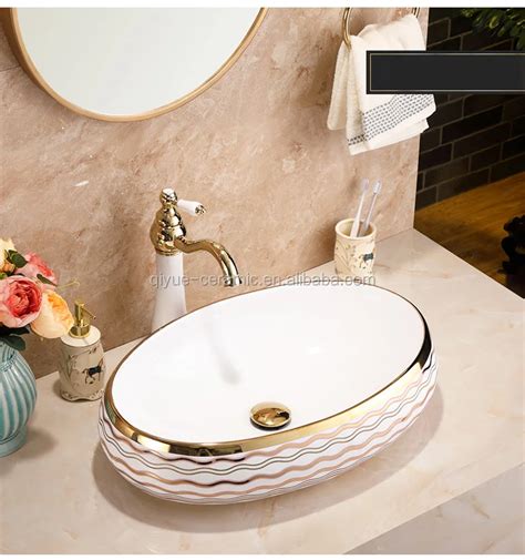 Luxury Lavabo Countertop Vessel Golden Plated Art Hand Wash Basin