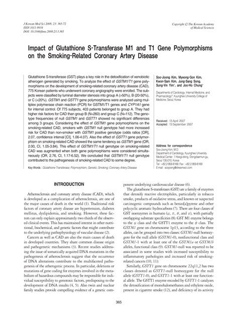 Pdf Impact Of Glutathione S Transferase M And T Gene Polymorphisms