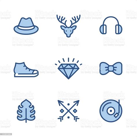 Hipster Pixel Perfect Blue Icons Stock Illustration Download Image Now Antler Archery Bow