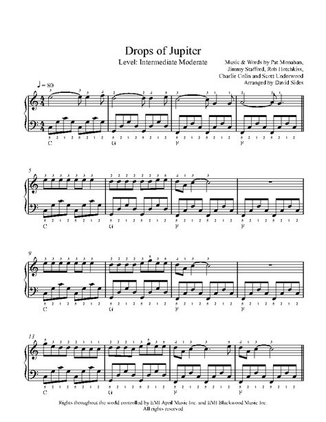 Drops Of Jupiter By Train Piano Sheet Music Intermediate Level