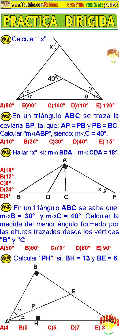 Las LÍneas Notables En Un TriÁngulo Ejercicios Resueltos Pdf Tipos De Triangulos Triangulos