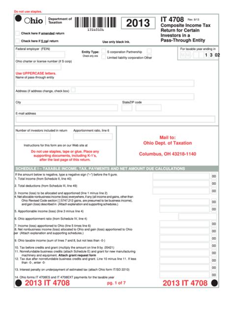 Fillable Form It 4708 Composite Income Tax Return For Certain