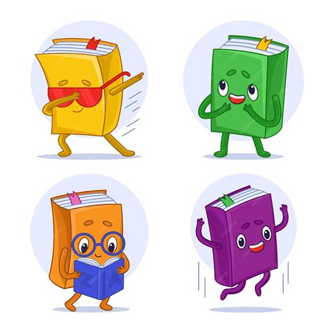 Premium Vector Set Of Cartoon Colorful Book Characters Dancing Reading Book Running