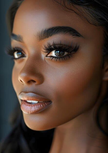 Premium Photo Close Up Of Womans Face With Long Eyelashes And Lipstick